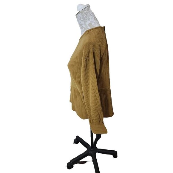 Madewell Peplum Top Brown Long Sleeve Lightspun Button-Back Women's Small - Picture 6 of 10